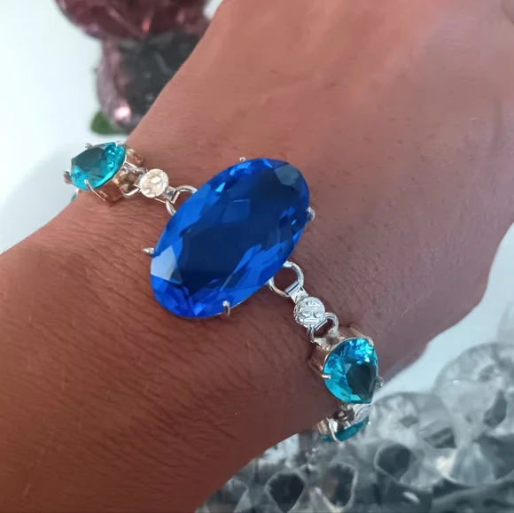 🦋Blue Topaz Gemstone Sterling Silver Bracelet Sterling Silver stamped - Picture 8 of 9